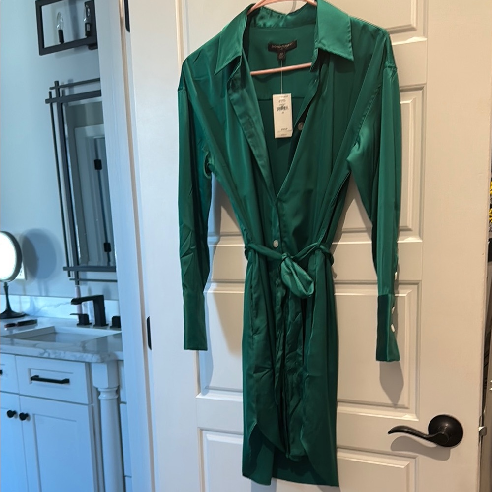Banana Republic Factory Green Wrap Dress Long Sleeve Notched Collar